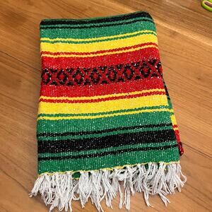 Artesanias Mickey Blanket Red Yellow Green Black Fringe Mexico